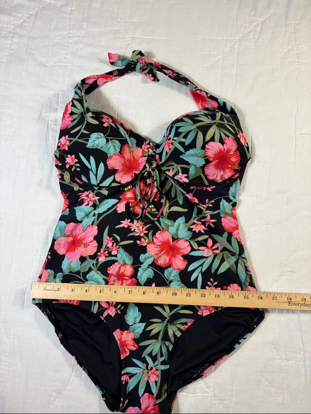 Coco Reef Spiced Tropical Floral Halter Top Tie-Back Underwire Bra 36DD/38DD - Picture 3 of 12